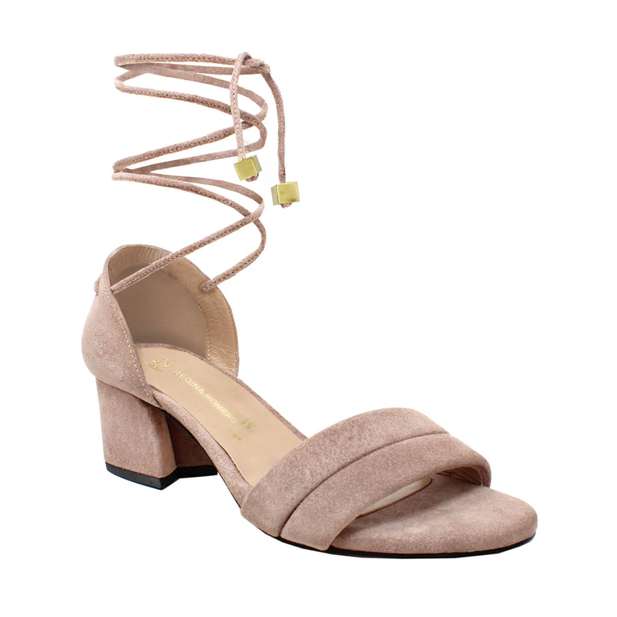 TIARA 55 - Gamuza Palo De Rosa Regina Romero Zapato Sandalia Zapatilla Tacon Bajo Para Dama En Piel - Imagen 3