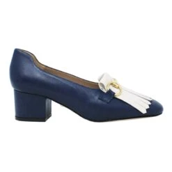 SERENA 40 - Marino Y Blanco Regina Romero Zapato Zapatilla Tacon Bajo Para Dama En Piel