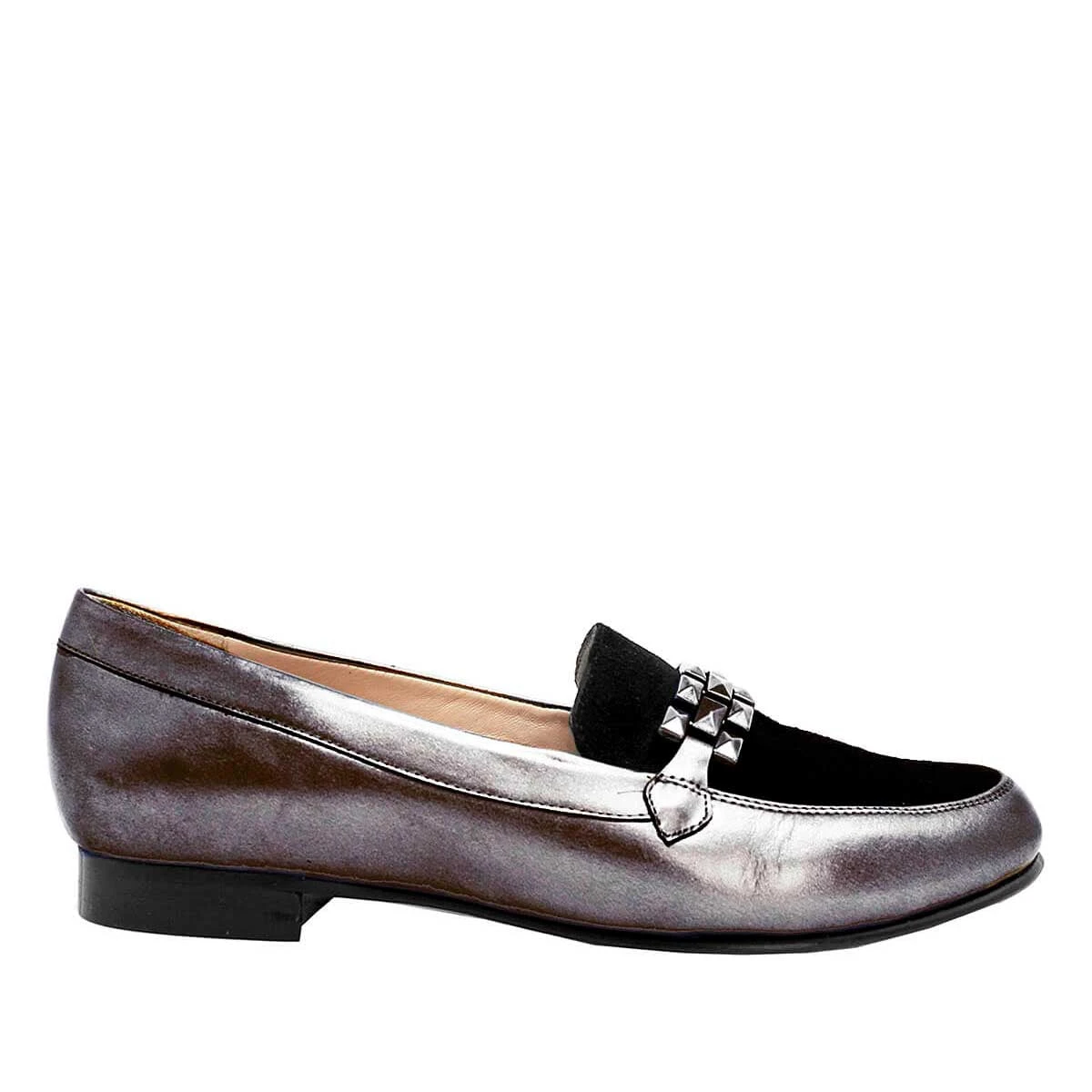 CARINA - Inox Y Negro Regina Romero Zapato Mocasin De Piso Para Dama En Piel 1 CARINA - Inox Y Negro Regina Romero Zapato Mocasin De Piso Para Dama En Piel