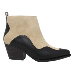 DAISY 60 - Negro Y Chai Regina Romero Zapato Bota Botin Tacon Bajo Para Dama En Piel