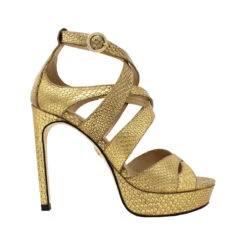 JANIS 125 - Oro Regina Romero Zapato Sandalia Plataforma Tacon Alto Para Dama En Piel