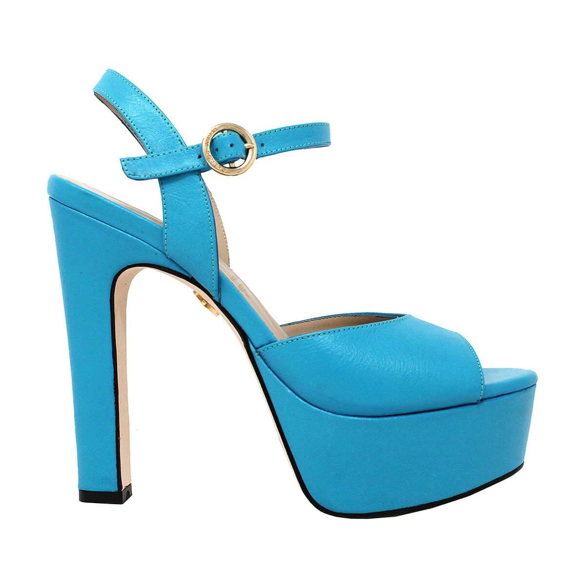 SABRINA 135 - Azul Claro Regina Romero Zapato Sandalia Plataforma Tacon Alto Para Dama En Piel