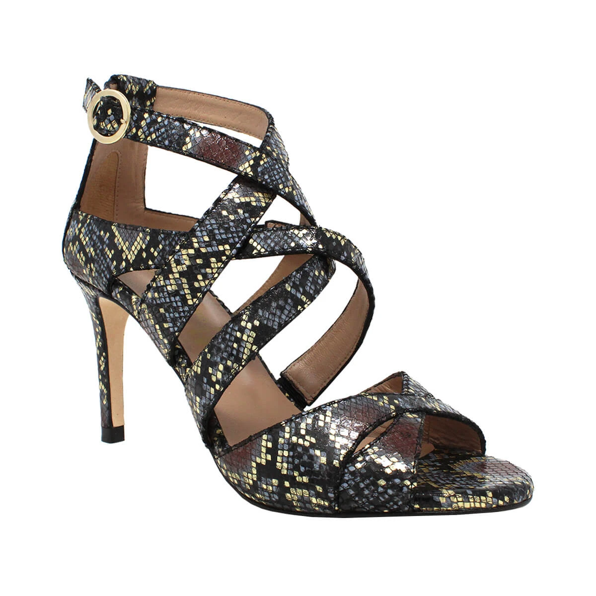 NOAH 85 - Negro Metalico Regina Romero Zapato Sandalia Zapatilla Tacon Alto Para Dama En Piel - Imagen 4