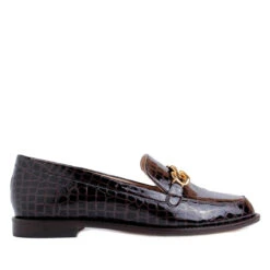 CONY - Charol Cafe Regina Romero Zapato Mocasin De Piso Para Dama En Piel