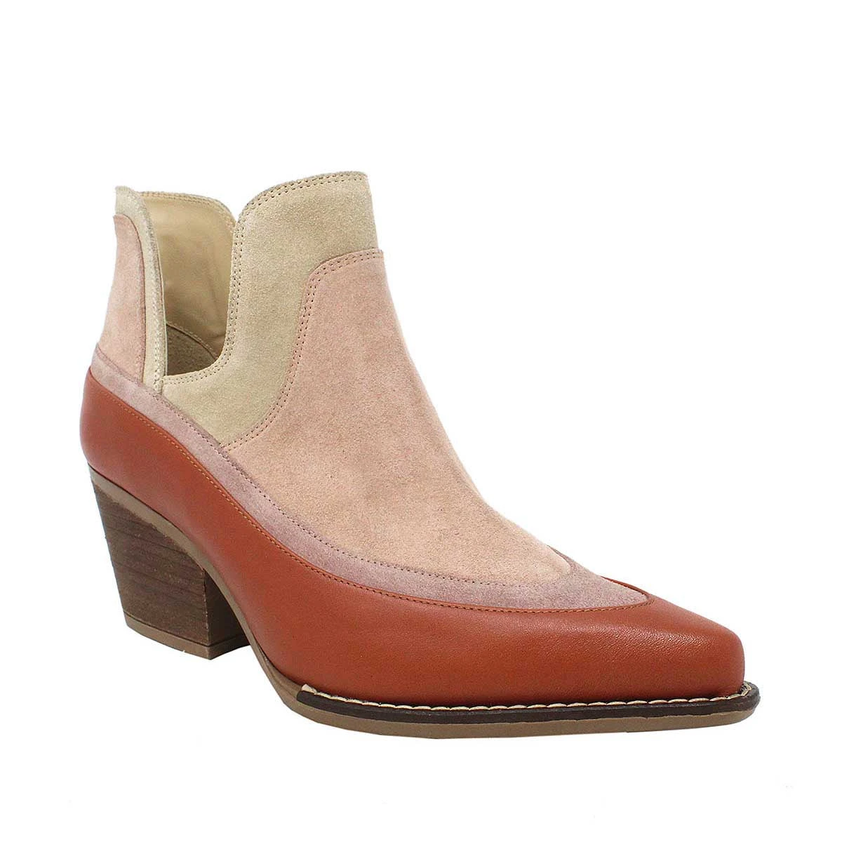 BERTHA 60 - Mix Rose Regina Romero Zapato Bota Botin Tacon Bajo Para Dama En Piel - Imagen 4