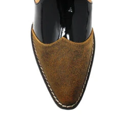 MADDIE 60 Edicion Limitada - Charol Negro Y Miel Regina Romero Zapato Bota Botin Tacon Bajo Para Dama En Piel -Ofertas Pasos Y Bolsos Tienda Regina Romero bota botin Maddie miel charol negro 4