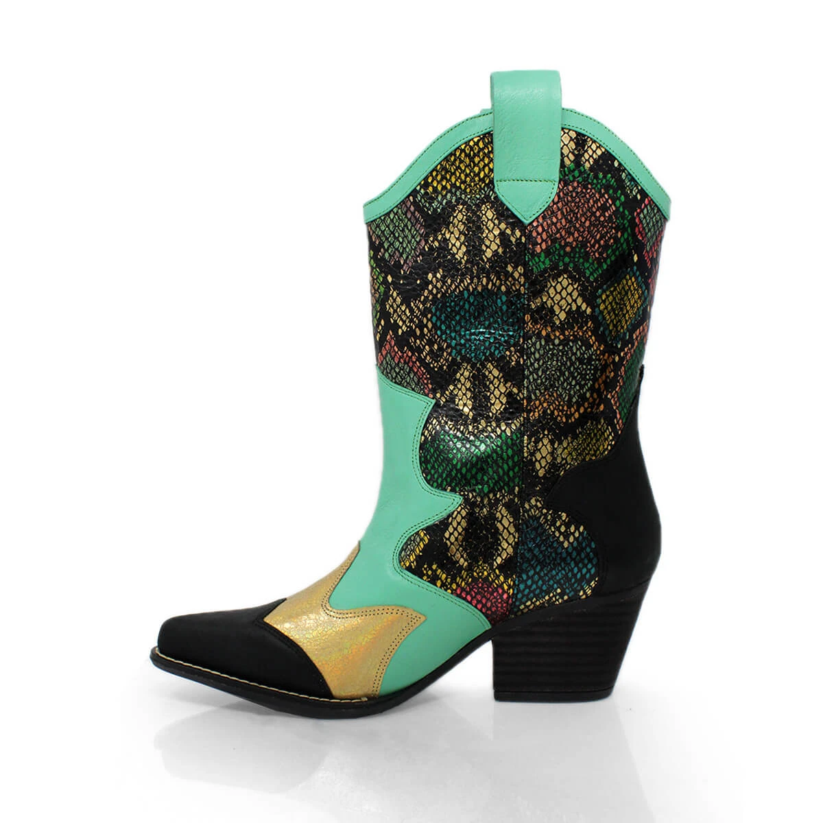 BAILEY 60 Edicion Limitada - Negro Y Multicolor Regina Romero Zapato Bota Botin Tacon Bajo Para Dama En Piel - Imagen 4