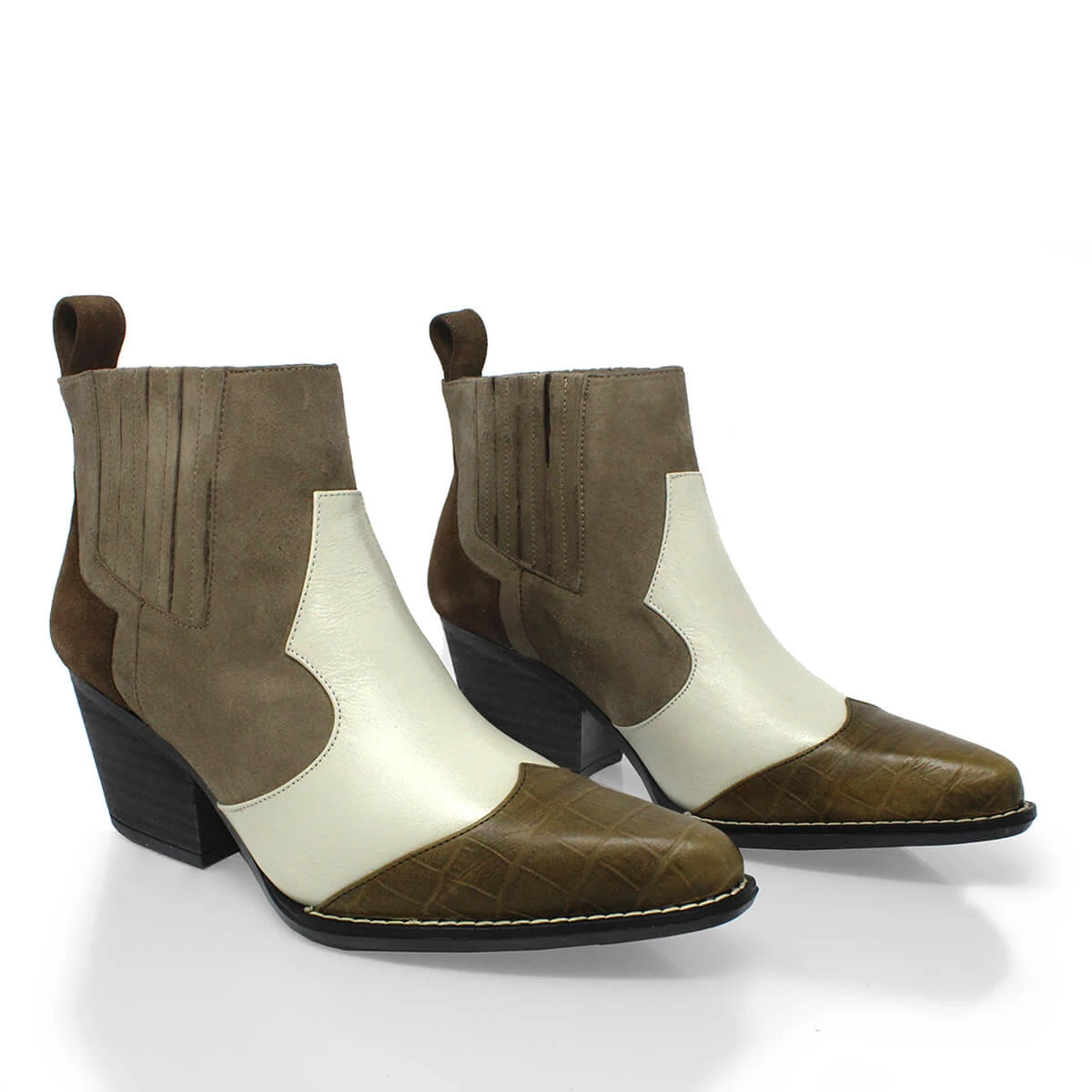 MADDIE 60 Edicion Limitada - Olivo Y Topo Romero Zapato Bota Botin Tacon Bajo Para Dama En Piel 2 MADDIE 60 Edicion Limitada - Olivo Y Topo Romero Zapato Bota Botin Tacon Bajo Para Dama En Piel - Imagen 2