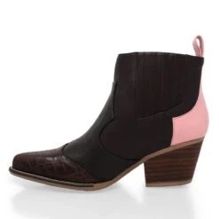 MADDIE 60 Edicion Limitada - Chocolate Y Rosa Romero Zapato Bota Botin Tacon Bajo Para Dama En Piel -Ofertas Pasos Y Bolsos Tienda Regina Romero bota botin vaquero Maddiechocolate rosa piel 4