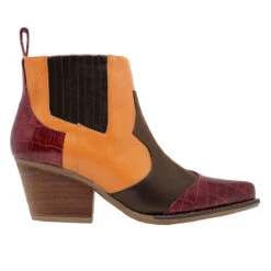 MADDIE 60 Edicion Limitada - Vino Cafe Y Terracota Regina Romero Zapato Bota Botin Tacon Bajo Para Dama En Piel