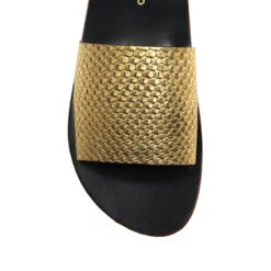 ALMA - Oro Regina Romero Resort Zapato Sandalia De Piso Para Dama En Piel -Ofertas Pasos Y Bolsos Tienda Regina Romero resort zapato sandalia de piso Alma cobra oro piel 5