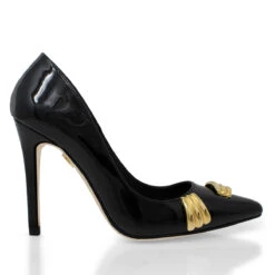 RENI 105 - Charol Negro Regina Romero Zapato Zapatilla Tacon Alto Para Dama En Piel