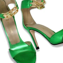 LORENA 85 - Verde Metalico Regina Romero Zapato Sandalia Zapatilla Tacon Alto Para Dama En Piel -Ofertas Pasos Y Bolsos Tienda Regina Romero zapatilla sandalia Lorena verde piel 7