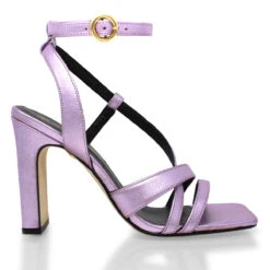 PIA 100 - Rosa Metalico Regina Romero Zapato Sandalia Zapatilla Tacon Alto Para Dama En Piel