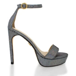 LAURA 125 - Glitter Plata Regina Romero Zapato Sandalia Plataforma Tacón Alto Para Dama En Piel