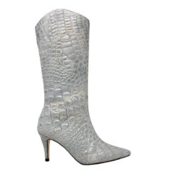 PAOLA 75 - Plata Regina Romero Zapato Bota Larga Tacon Alto Para Dama En Piel