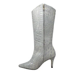 PAOLA 75 - Plata Regina Romero Zapato Bota Larga Tacon Alto Para Dama En Piel -Ofertas Pasos Y Bolsos Tienda Regina Romero zapato bota botin Paola plata piel 3