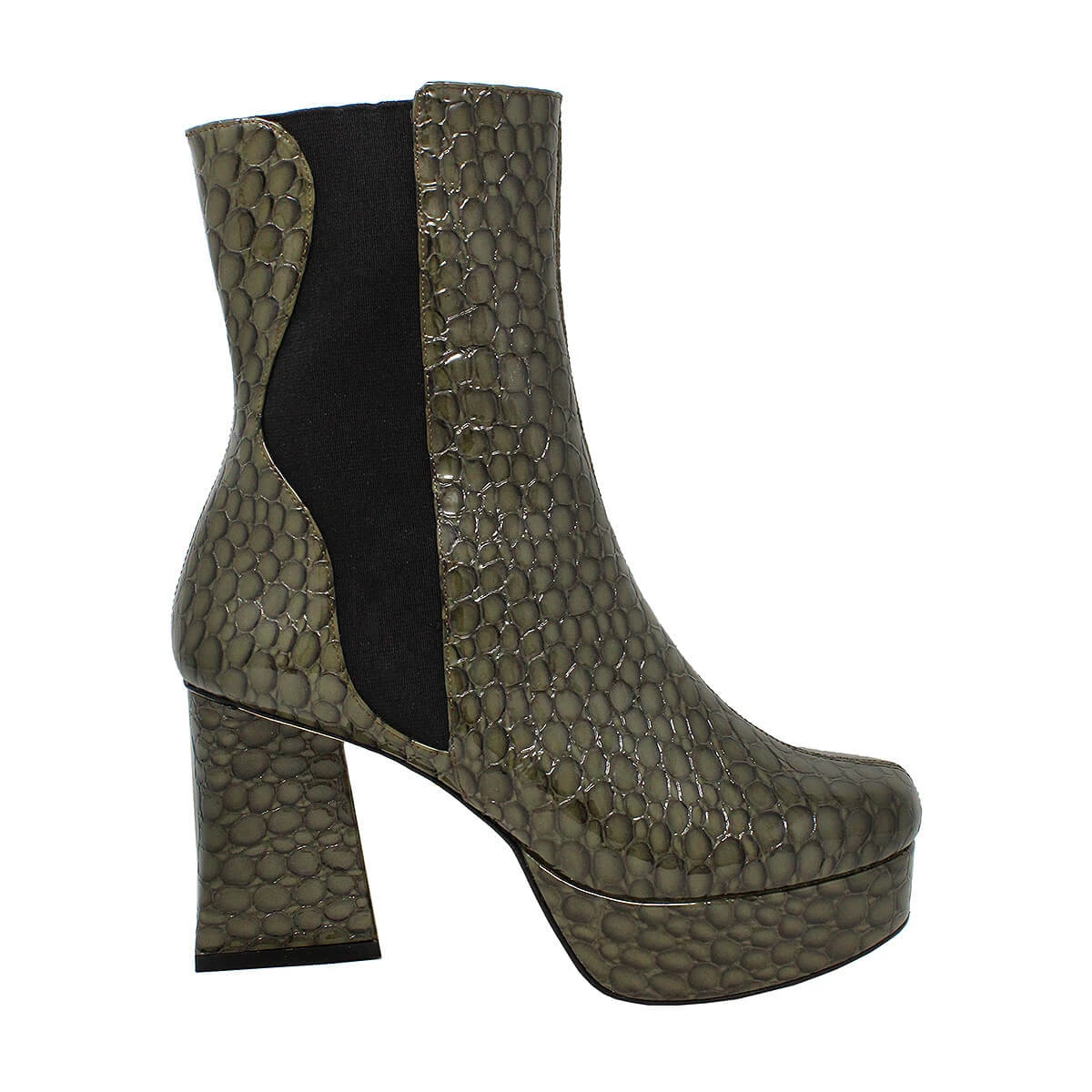 MELANIE 95 - Charol Khaki Regina Romero Zapato Bota Botin Plataforma Tacon Alto Para Dama En Piel