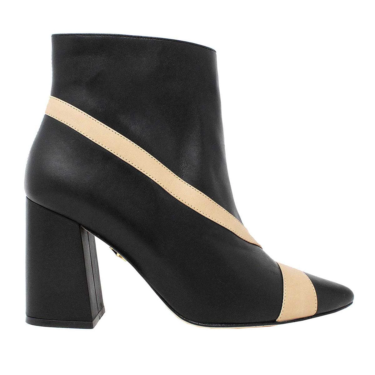 GALAXY 75 - Negro Y Beige Regina Romero Zapato Bota Botin Tacon Alto Para Dama En Piel