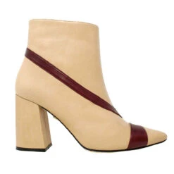 GALAXY 75 - Beige Y Vino Regina Romero Zapato Bota Botin Tacon Alto Para Dama En Piel
