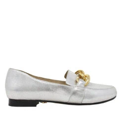 ALINE - Plata Regina Romero Zapato Mocasin De Piso Para Dama En Piel