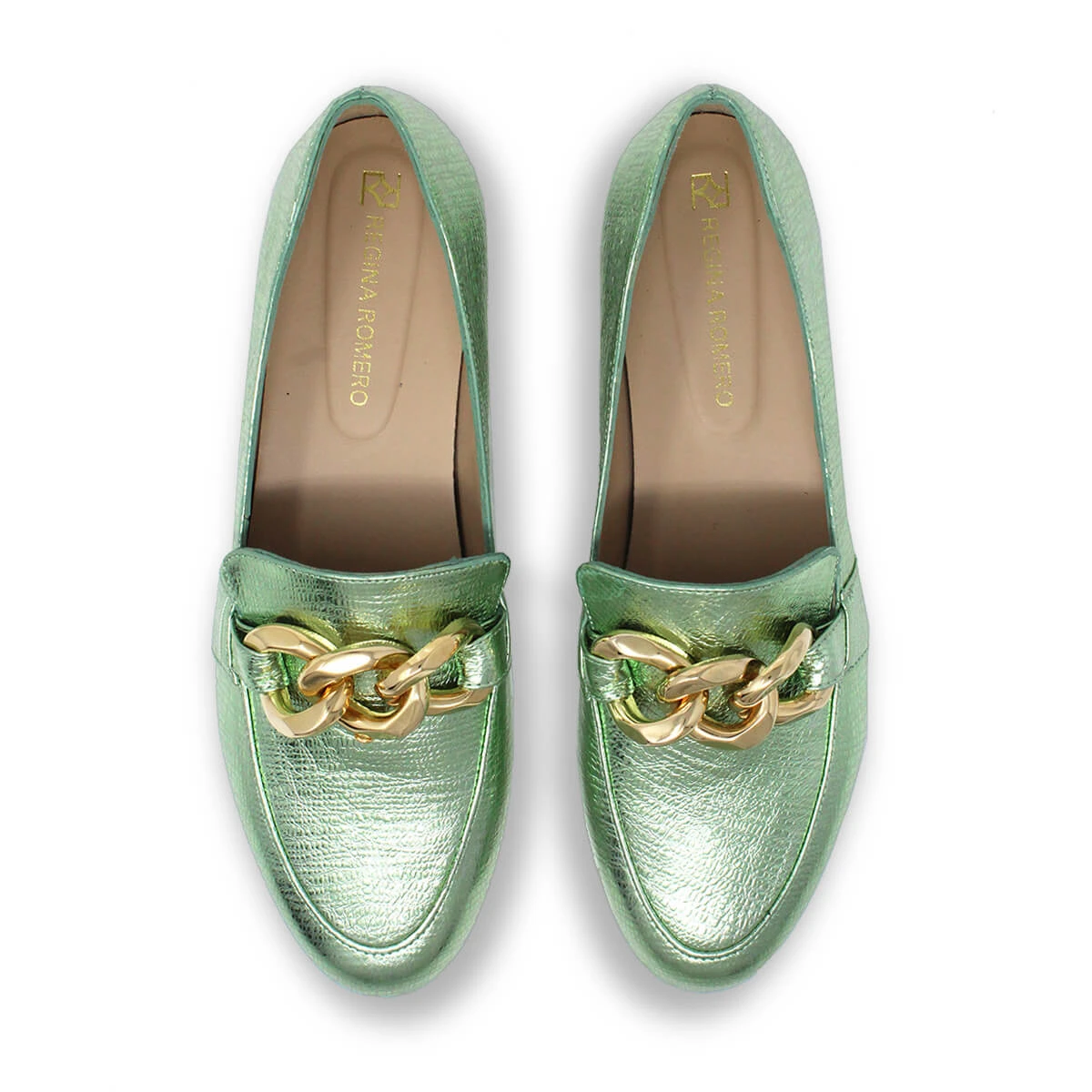 ALINE - Menta Regina Romero Zapato Mocasin De Piso Para Dama En Piel - Imagen 3