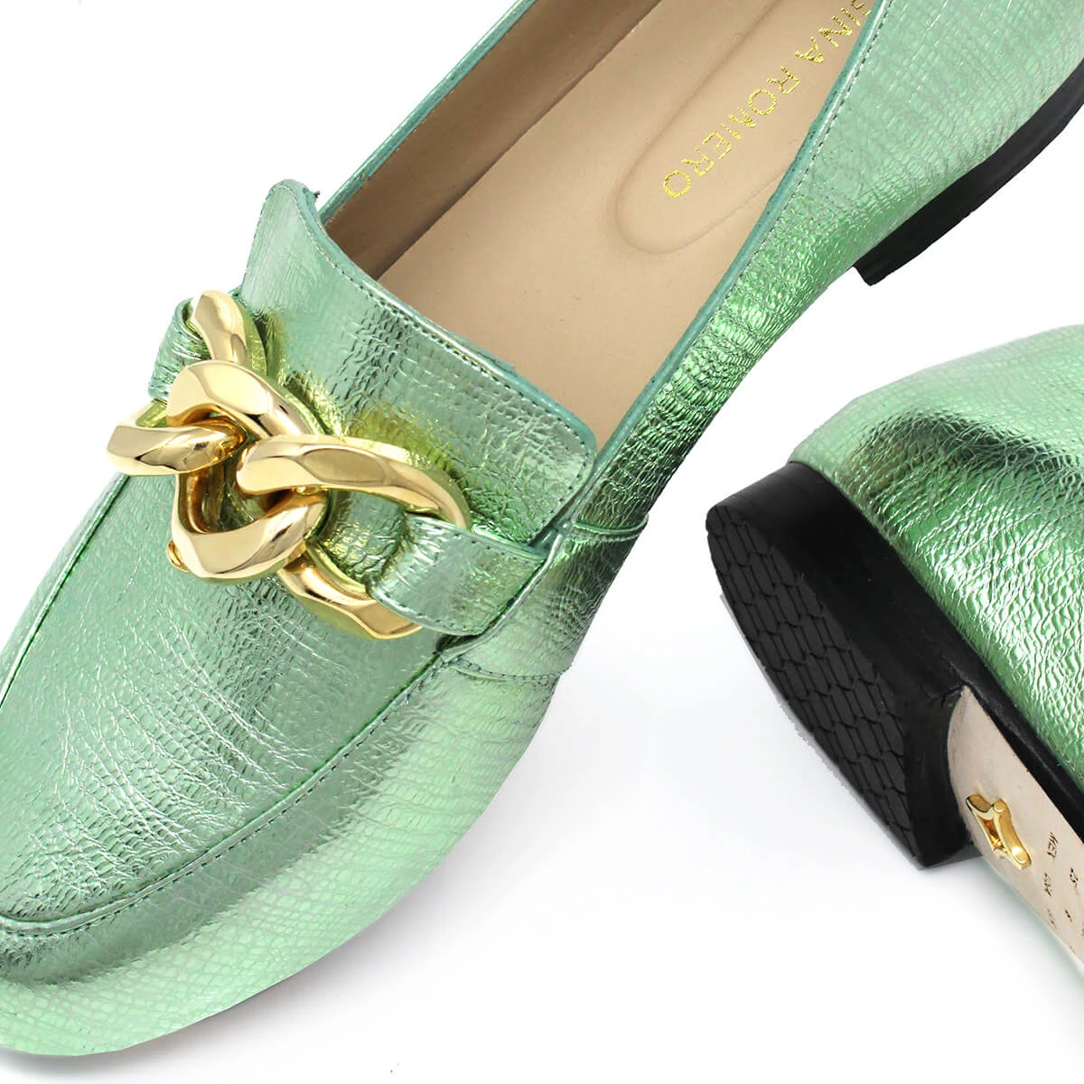 ALINE - Menta Regina Romero Zapato Mocasin De Piso Para Dama En Piel - Imagen 8