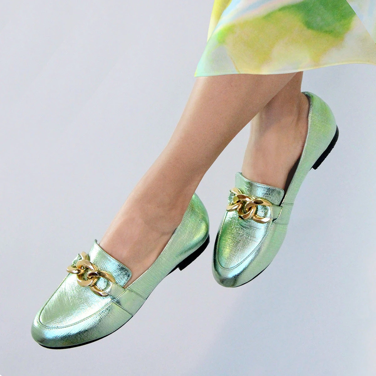 ALINE - Menta Regina Romero Zapato Mocasin De Piso Para Dama En Piel - Imagen 2