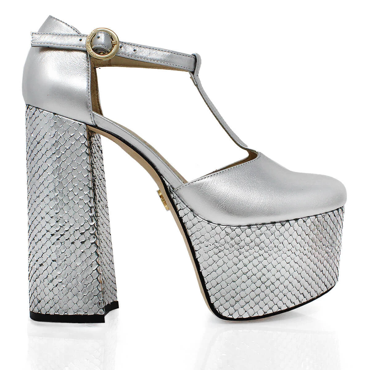 MON 150 - Plata Regina Romero Zapato Plataforma Tacon Alto Para Dama En Piel