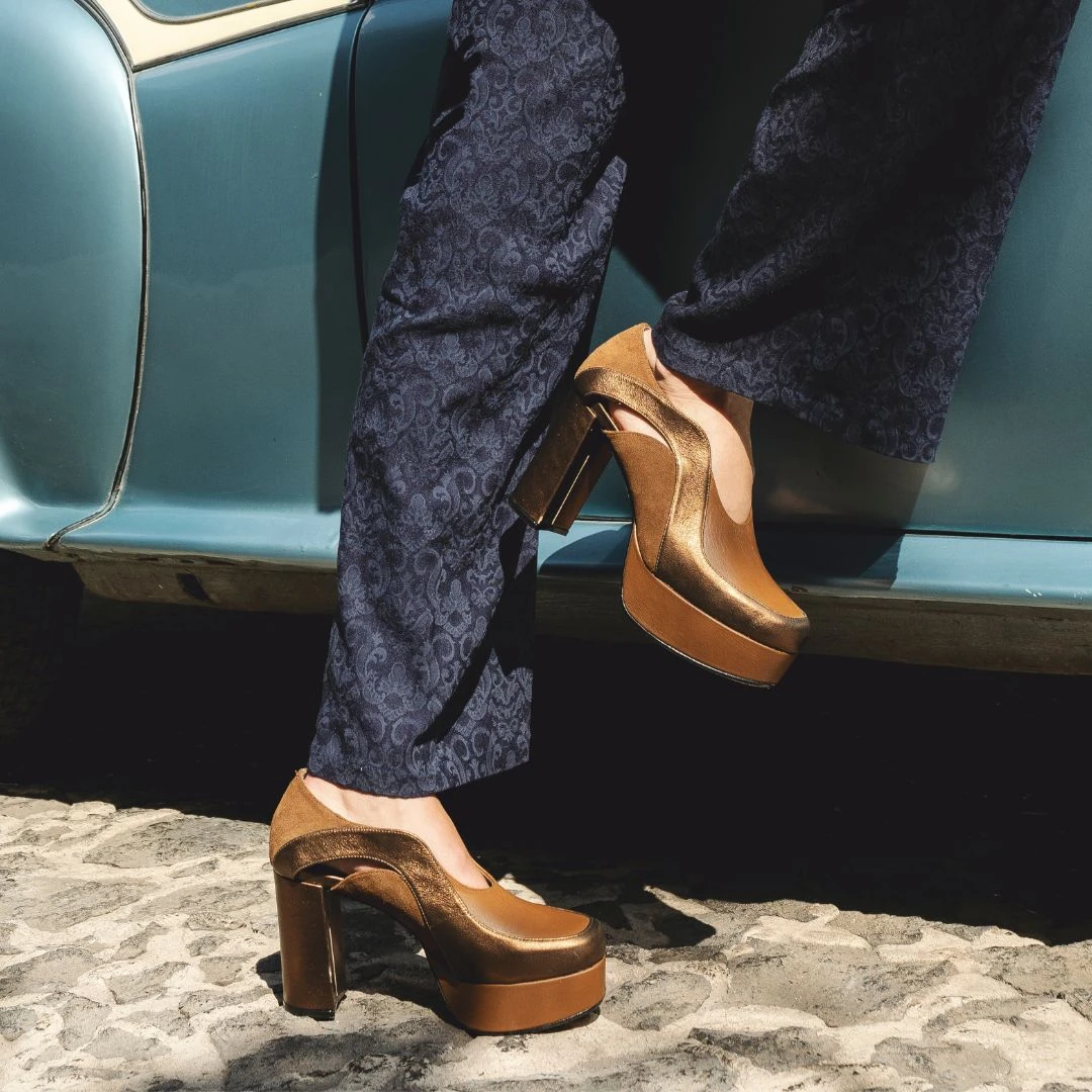 NATALIA 95 - Tan Regina Romero Zapato Plataforma Tacon Alto Para Dama En Piel - Imagen 2