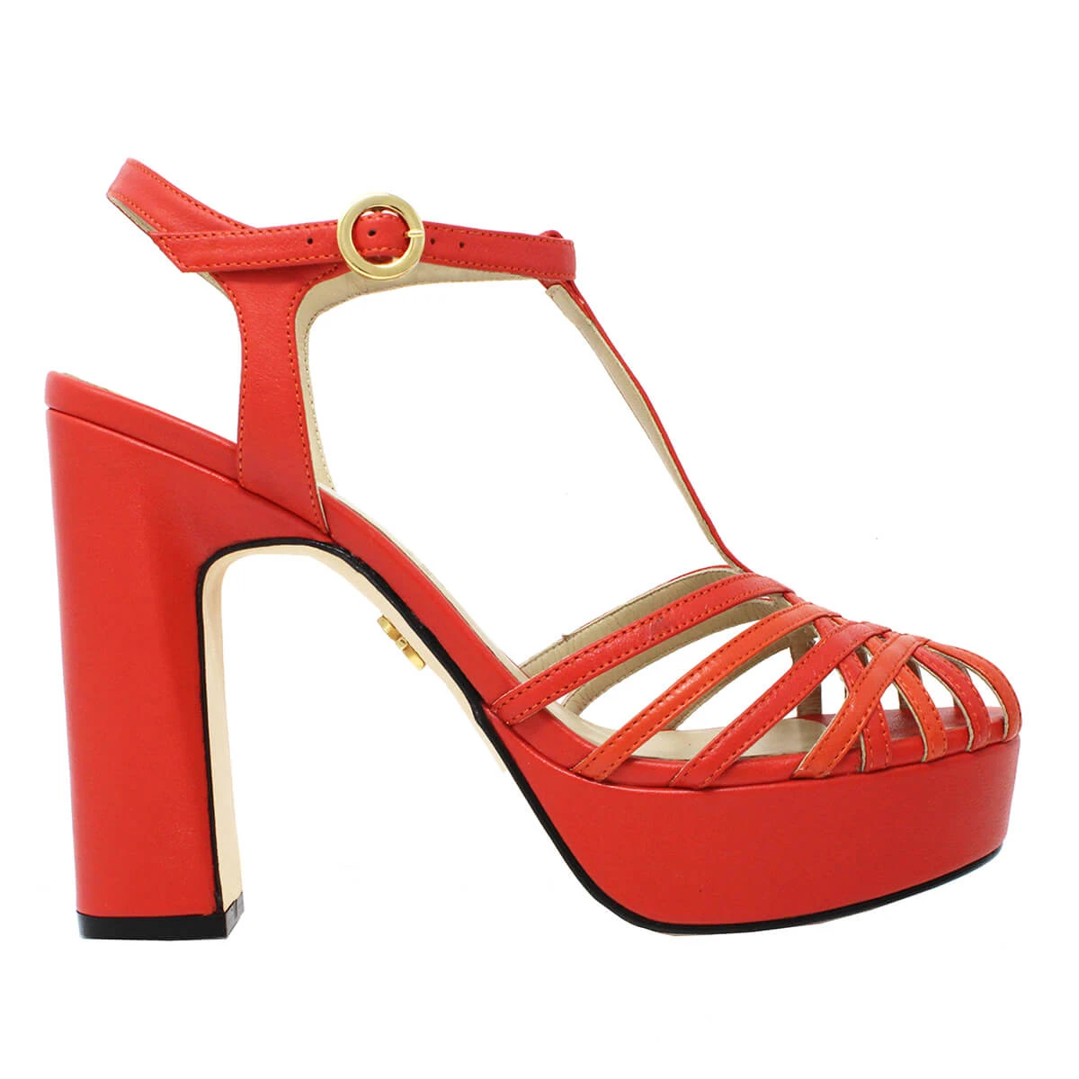 HELENA 120 - Naranja Regina Romero Zapato Sandalia Plataforma Tacon Alto Para Dama En Piel