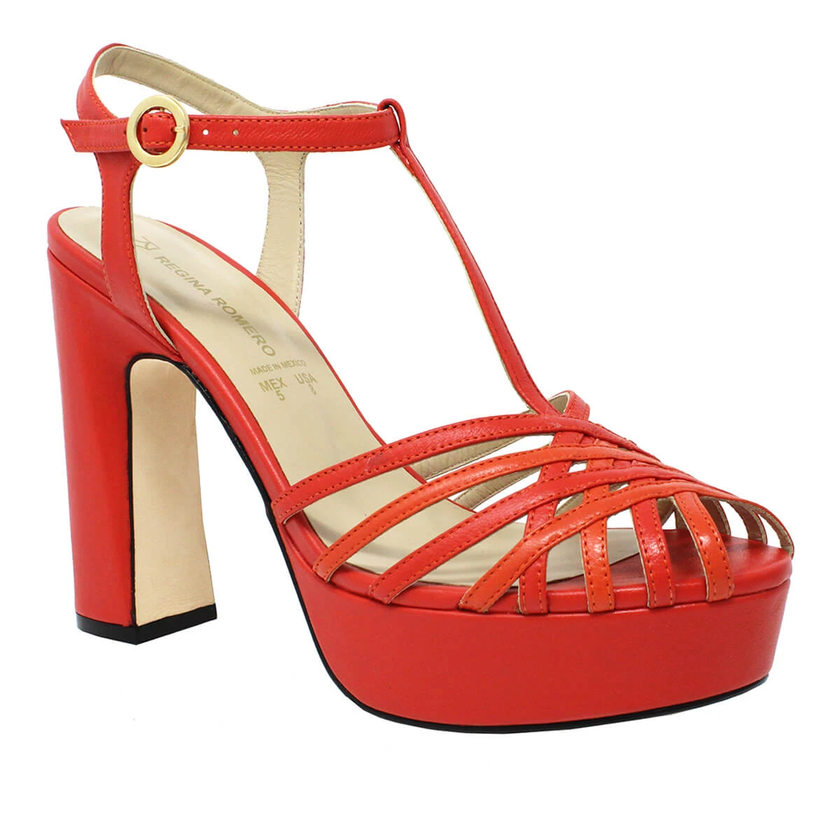 HELENA 120 - Naranja Regina Romero Zapato Sandalia Plataforma Tacon Alto Para Dama En Piel - Imagen 2