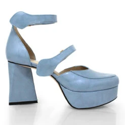 JETSON 95 - Charol Azul Claro Regina Romero Zapato Sandalia Plataforma Tacon Alto Para Dama En Piel