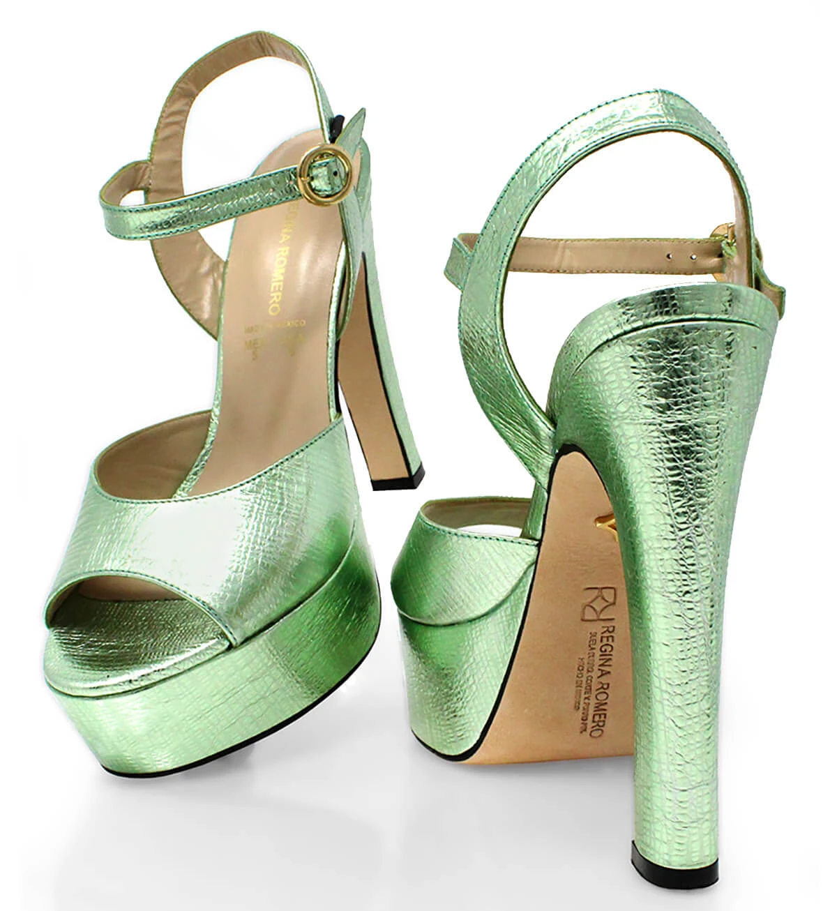 SABRINA 135 - Menta Regina Romero Zapato Sandalia Plataforma Tacon Alto Para Dama En Piel - Imagen 7