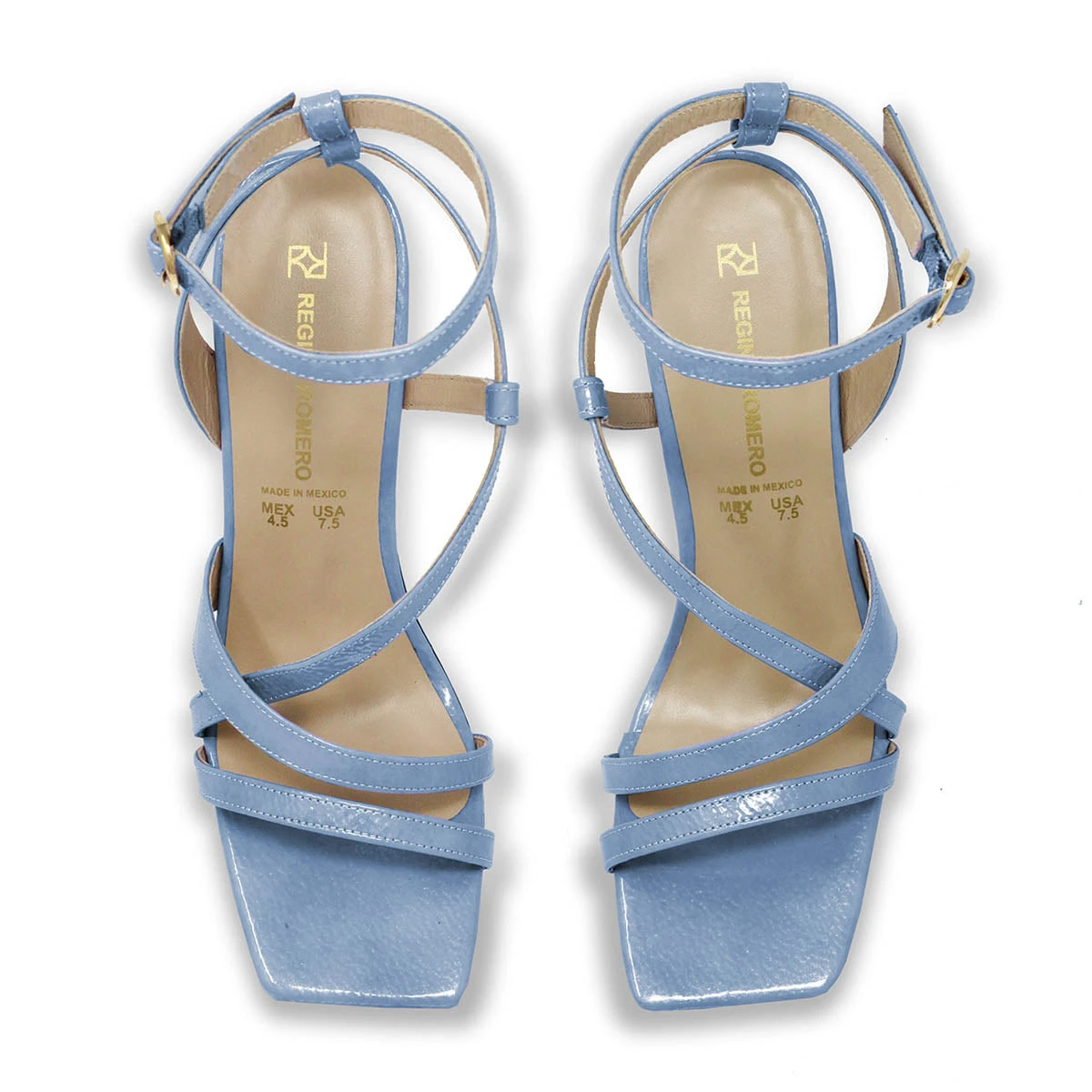 PIA 100 - Charol Azul Pastel Regina Romero Zapato Sandalia Zapatilla Tacon Alto Para Dama En Piel - Imagen 3