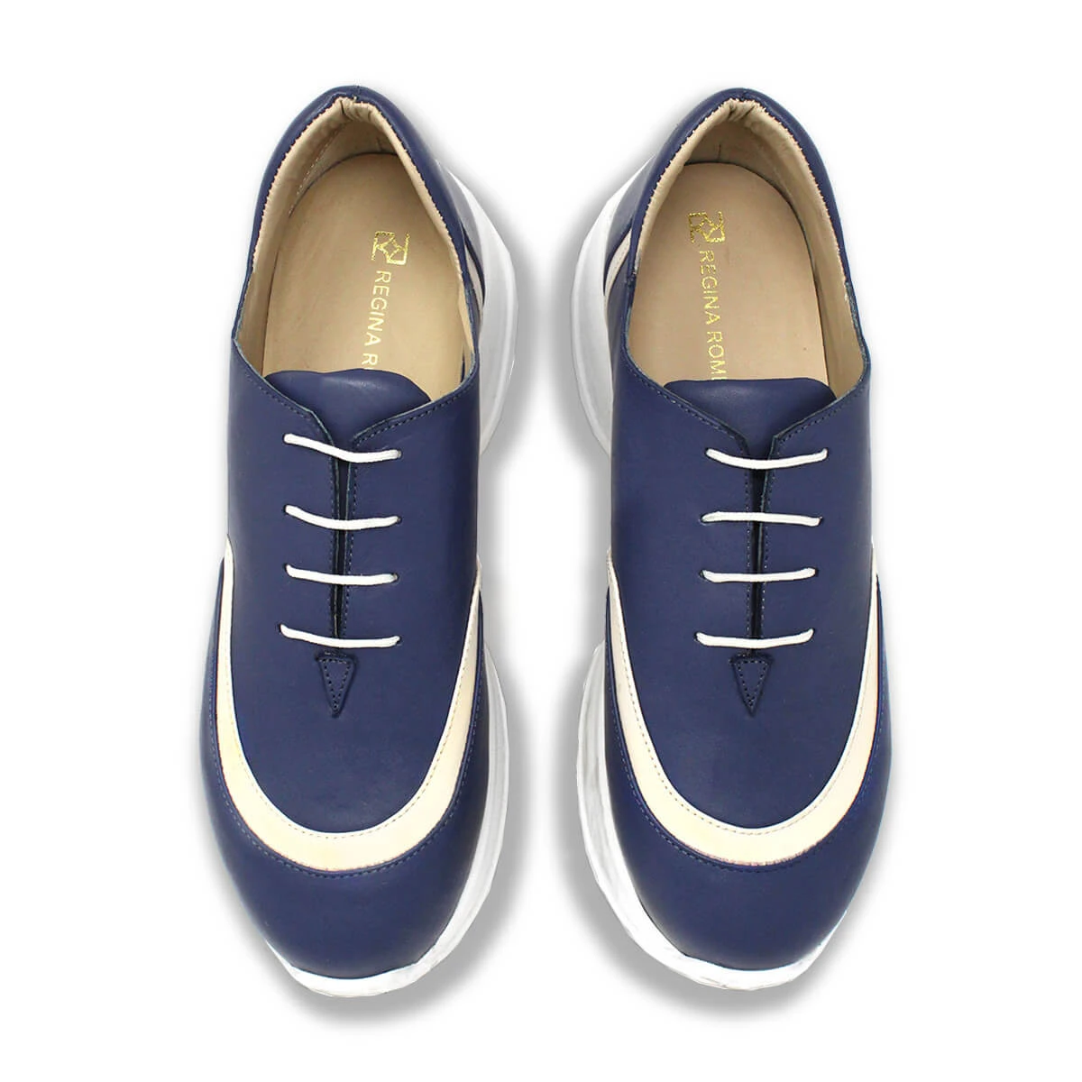 KIM 75 - Azul Y Latte Claro Regina Romero Zapato Tenis Urbano Sport Para Dama En Piel - Imagen 3