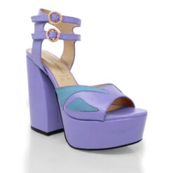 SUNNY 135 - Lila Y Azul Regina Romero Zapato Plataforma Tacon Alto Para Dama En Piel -Ofertas Pasos Y Bolsos Tienda Regina romero sandalia plataforma Sunny lila piel 4