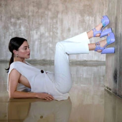 SUNNY 135 - Lila Y Azul Regina Romero Zapato Plataforma Tacon Alto Para Dama En Piel -Ofertas Pasos Y Bolsos Tienda Regina romero sandalia plataforma Sunny lila piel 9